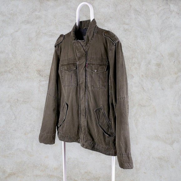 Vintage Green Levi's Jacket Utility Chore Fleece Lined XL Mens Military Twill - Picture 5 of 7
